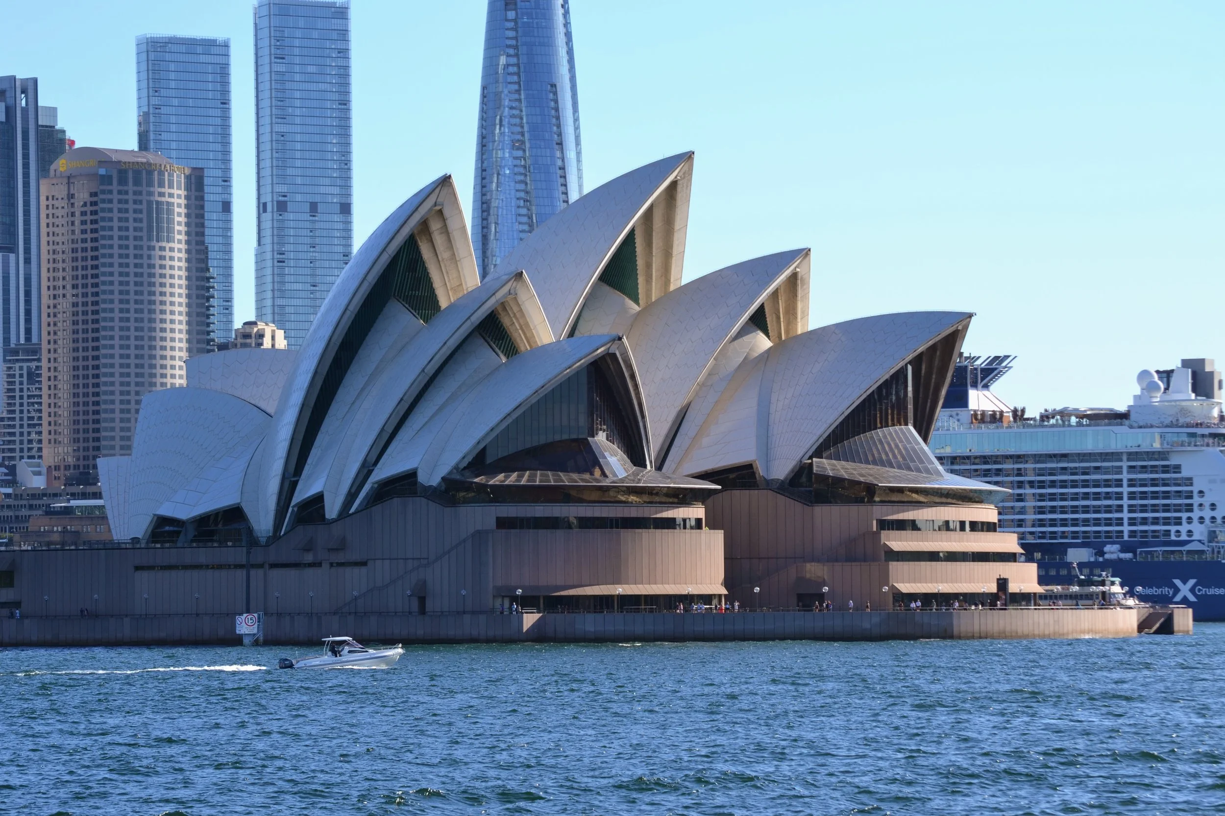 A photo of the Sydney Opera House taken from the ferry from Manly to Sydney in Australia. April 2025. 