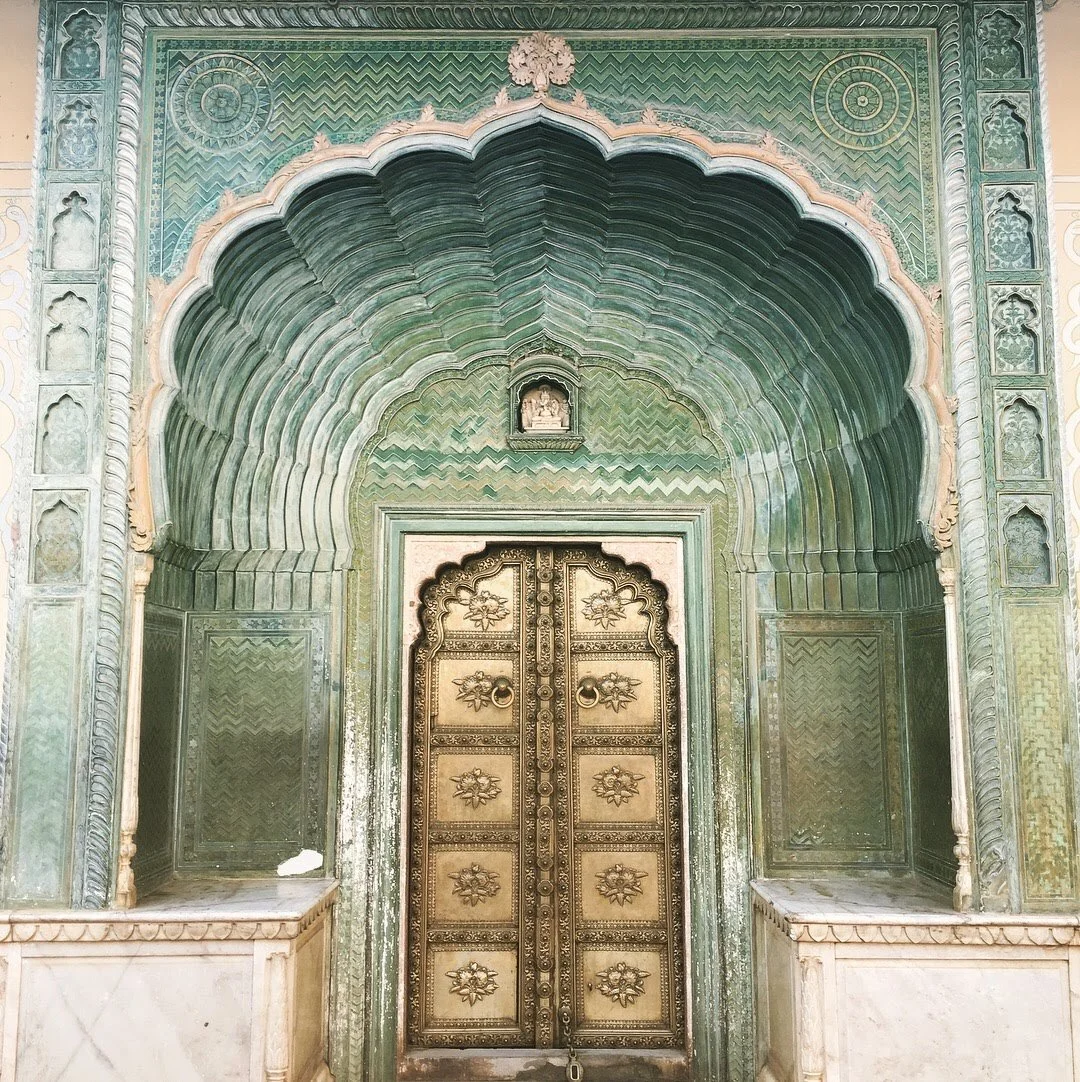 One of many beautiful doorways in the City Palace in Jaipur, India. February 2018.
