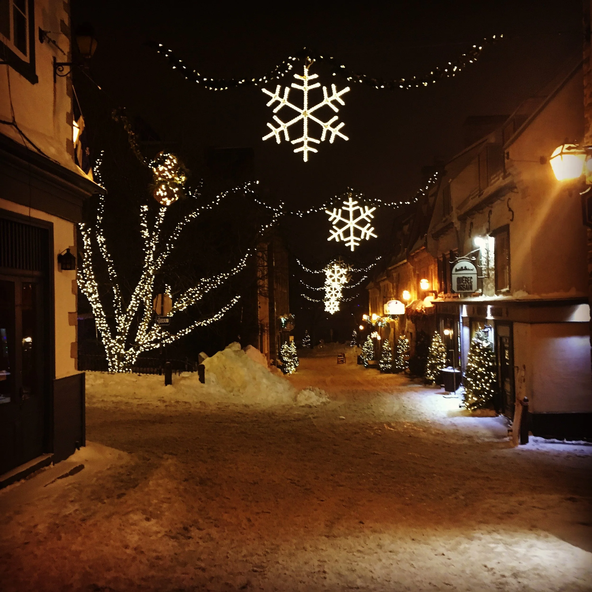 Québec City, Canada late at night during Carnaval. January 2018.  