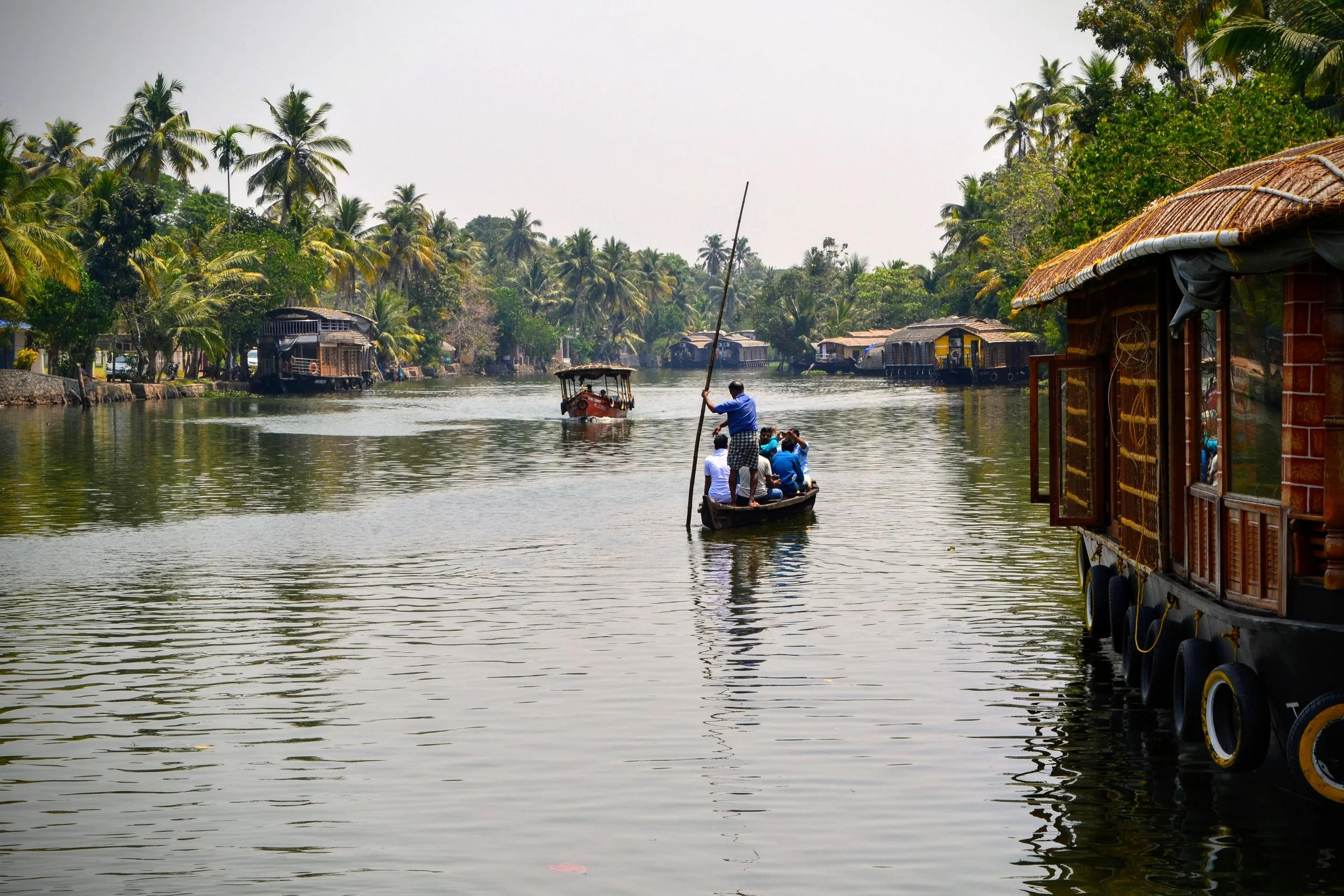 Kerala backwaters, India. We spent 2 or 3 nights on a houseboat cruising these waterways. Both interesting and relaxing. March 2018.
