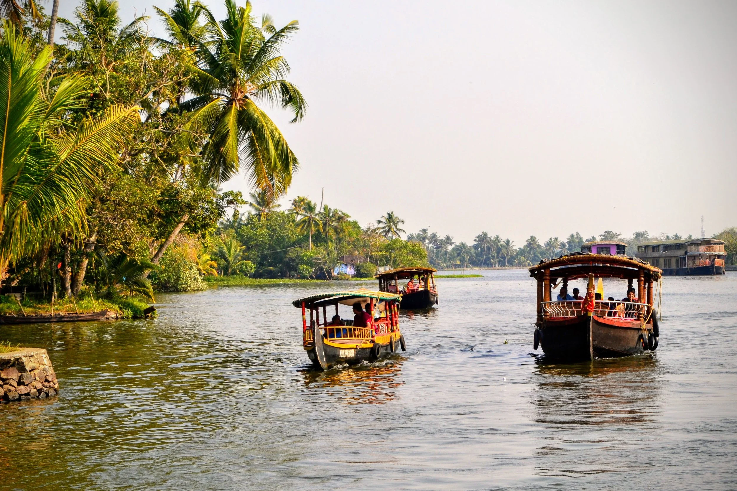 Houseboats on the backwaters of Kerala, India. March 2018. 