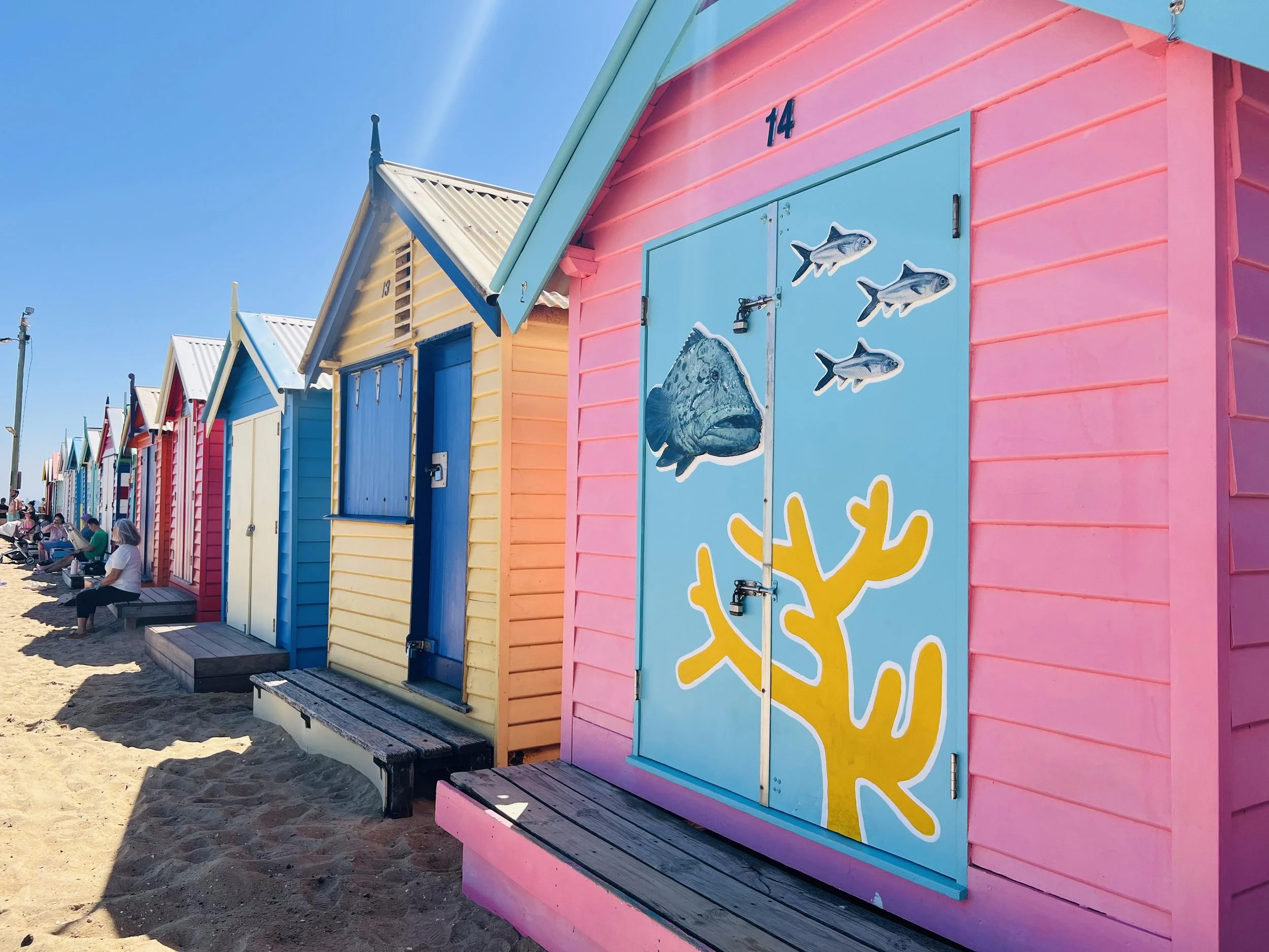 Bathing boxes at Brighton Beach, Melbourne, Australia. March 2025. 