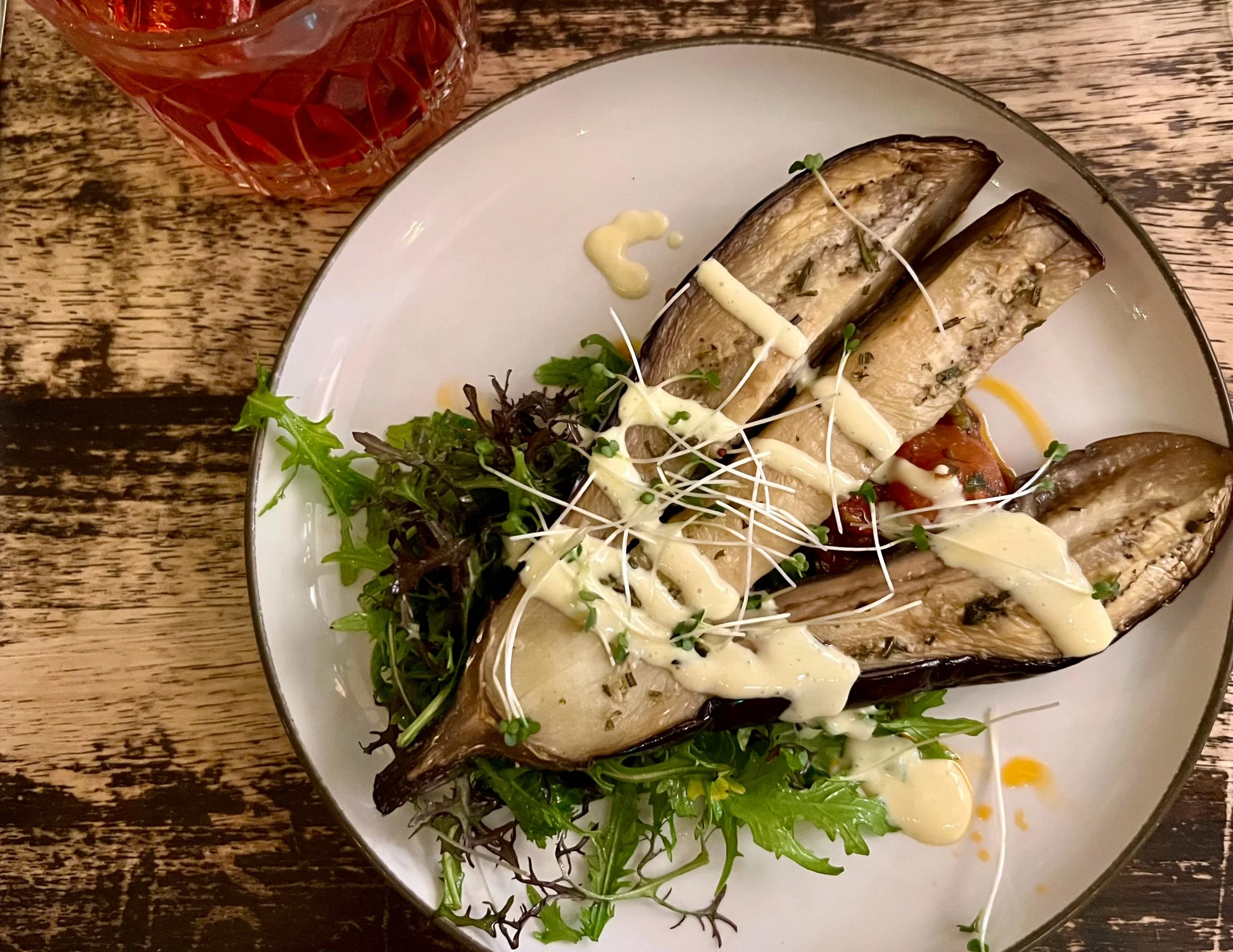 Aubergine at The Winding Stair Restaurant in Dublin, Ireland. December 2023.