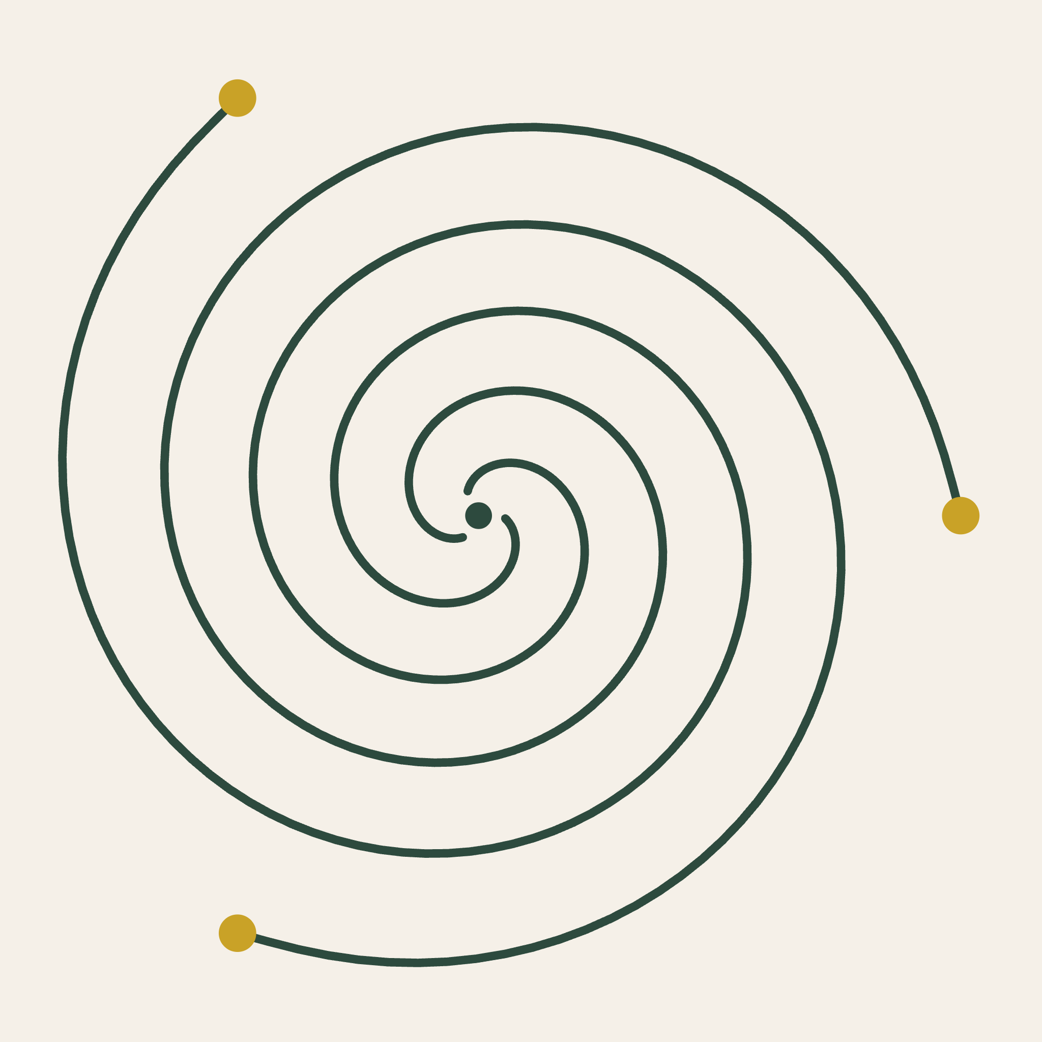 Abstract spiral pattern with yellow dots on a light background.
