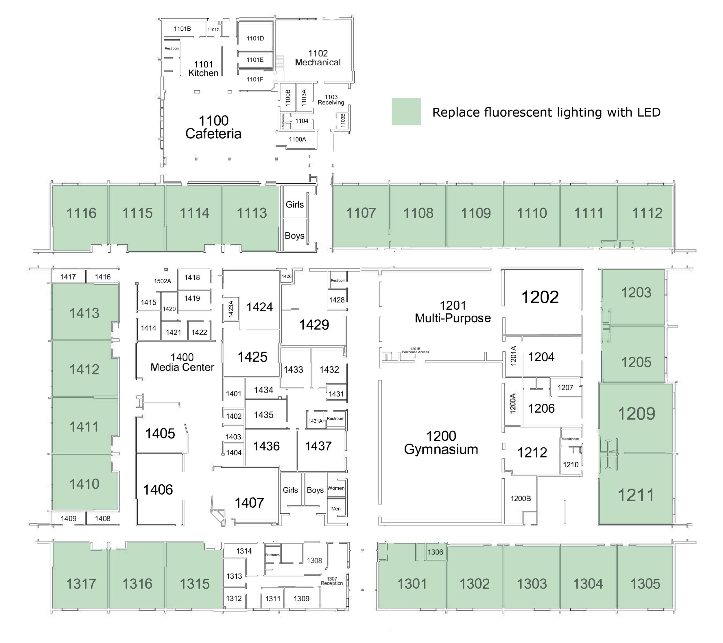 Architectural and conceptual floor plan of Lake Ripley Elementary School.