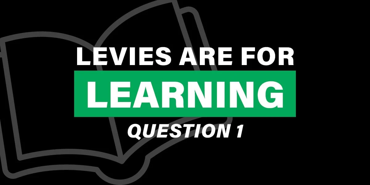 Graphic with text reading "Levies are for learning" as part of Question 1's operating levy.