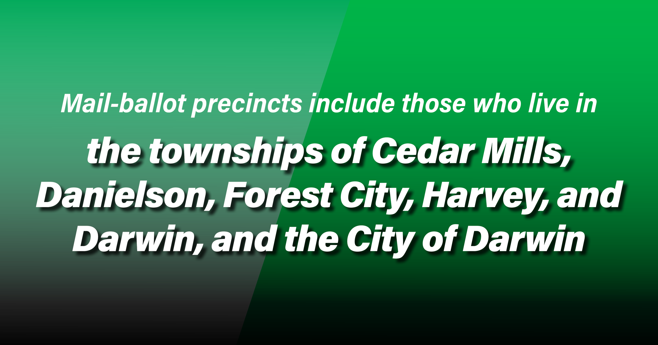 Graphic showing mail-ballot precincts of "Cedar Mills, Danielson, Forest City, Harvey, and Darwin, and the City of Darwin.