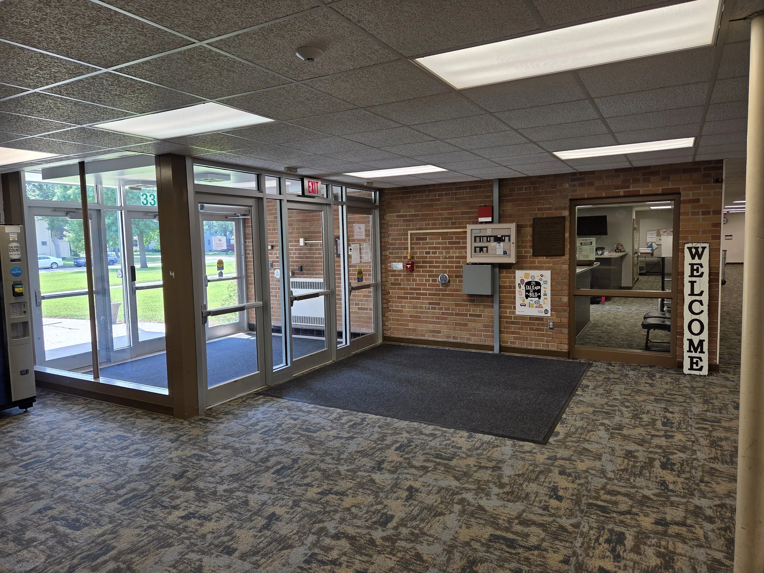 A photo showing the lack of a secure entrance at Wagner Education Building.