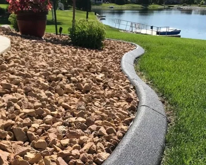 lakeside view with concrete landscape curbing