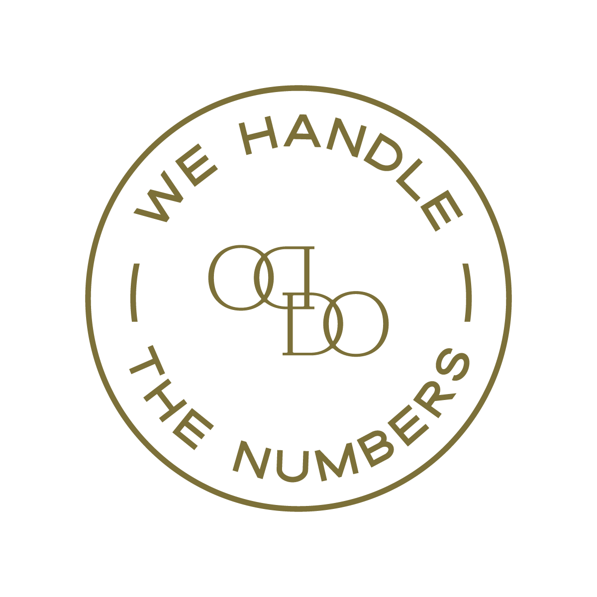 A circular logo with a black background and gold text that reads "We Handle the Numbers" surrounding intertwined initials "C" and "D" in the center.