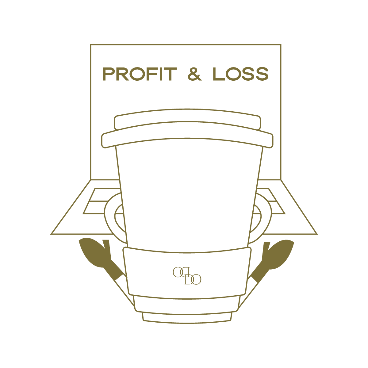 A line drawing of a camera with a bag in front of it, and a caption reading 'Profit & Loss.'