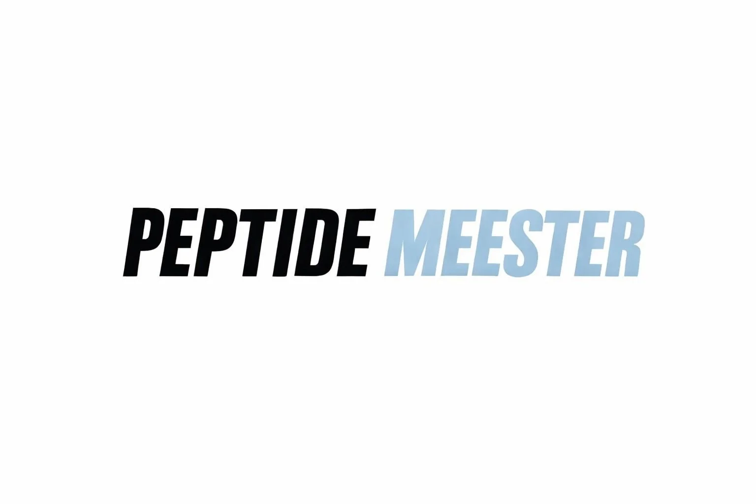 Text 'PEPTIDE MEESTER' with 'PEPTIDE' in bold black and 'MEESTER' in bold light blue, on a white background.