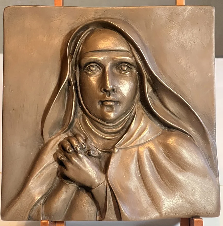St. Teresa of Avila 7" X 7" bronze resin bas relief