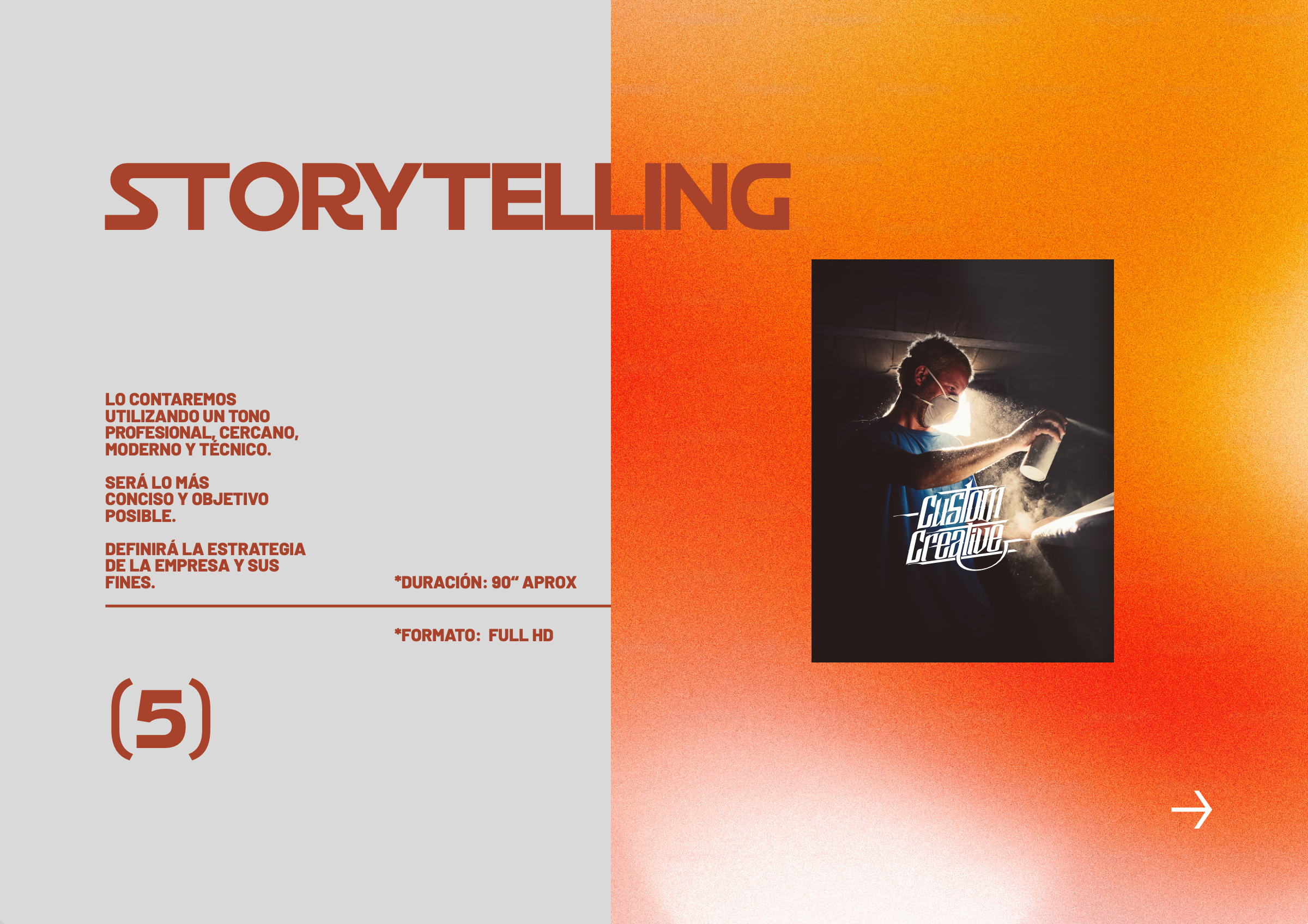Diseño gráfico de promoción de un curso de storytelling, con un fondo en tonos naranja y una foto de una persona usando mascarilla y spray en la mano. Texto en español con detalles del curso, duración, formato y objetivos.