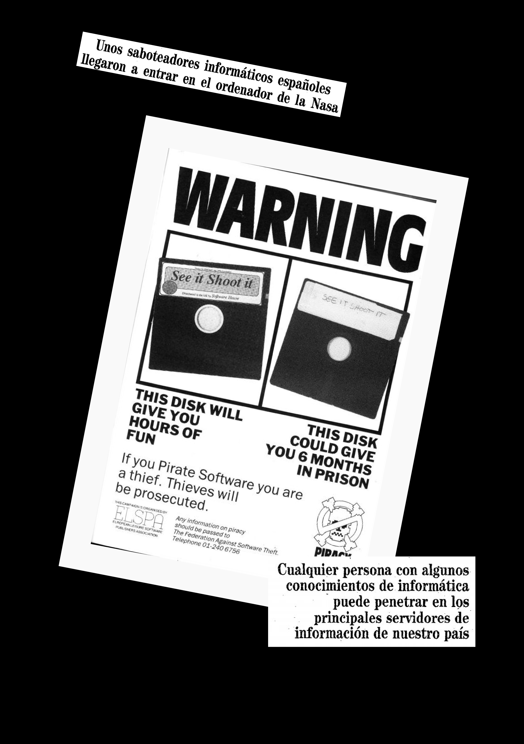Aviso de seguridad contra ataques informáticos que advierte sobre discos duros con información y personajes pirata, y que cualquier persona con conocimientos de informática puede acceder a la información del país.