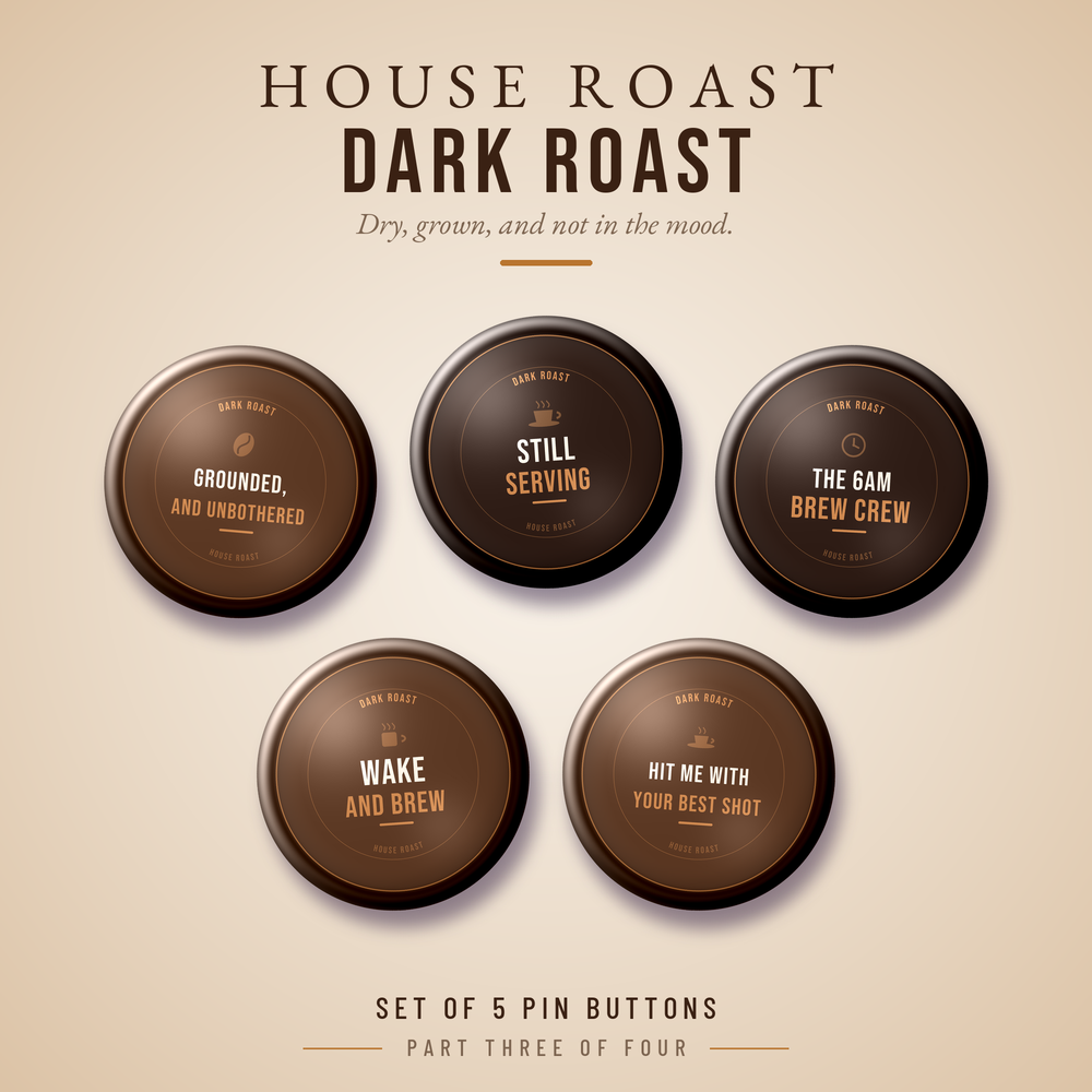 Dark Roast — Set of 5 Pin Buttons