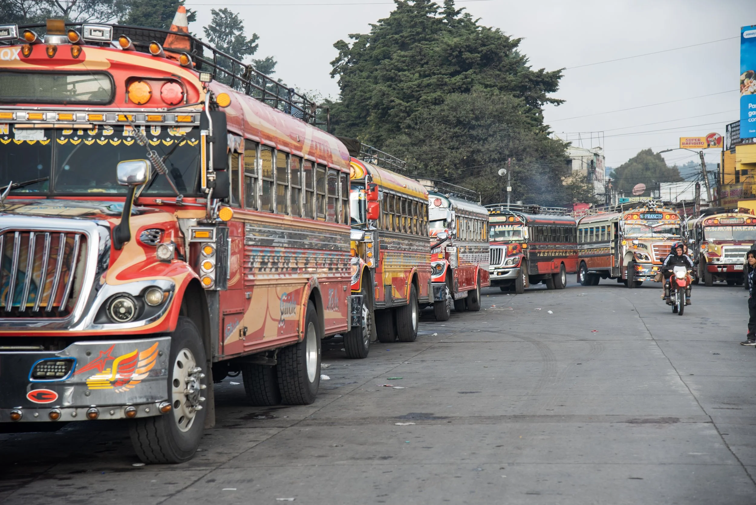 Chicken Buses in Xela, Guatemala