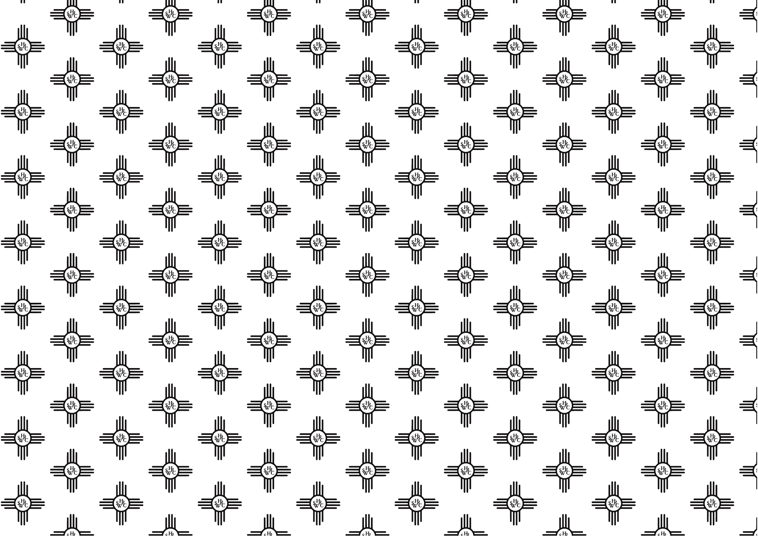 Pattern of black and white geometric symbols resembling a star or cross with circular center, repeating in a grid.