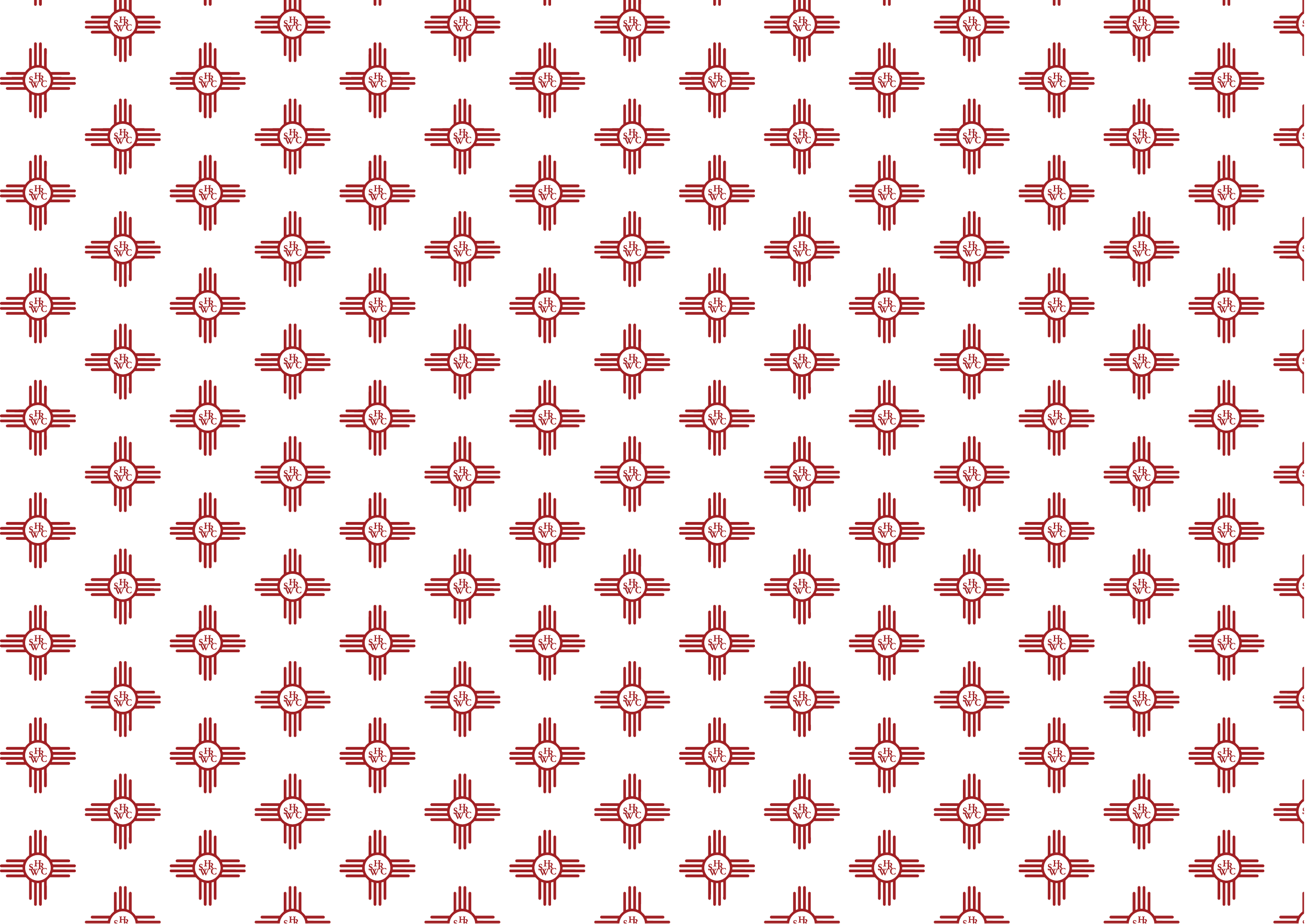 Repeated pattern of red and black symbols resembling a stylized cross with a circular emblem in the center on a black background.