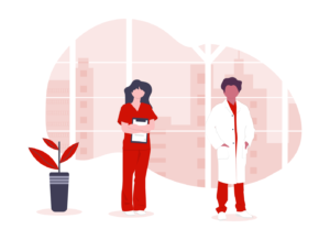 Medical workers shown in an illustration