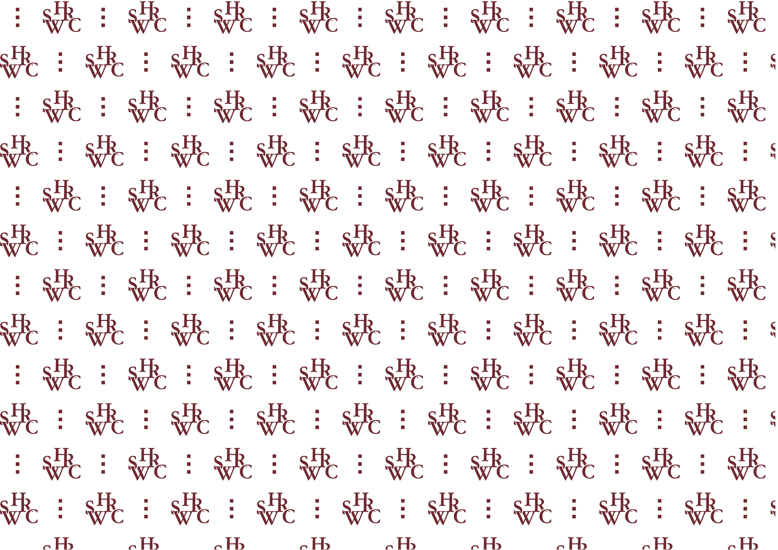 Repeated pattern of maroon and white logos with the letters HR, WC, and W in a circular arrangement.