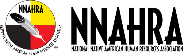 Logo of the National Native American Human Resources Association (NNAHRA) featuring a feather and the colors black, yellow, and red.