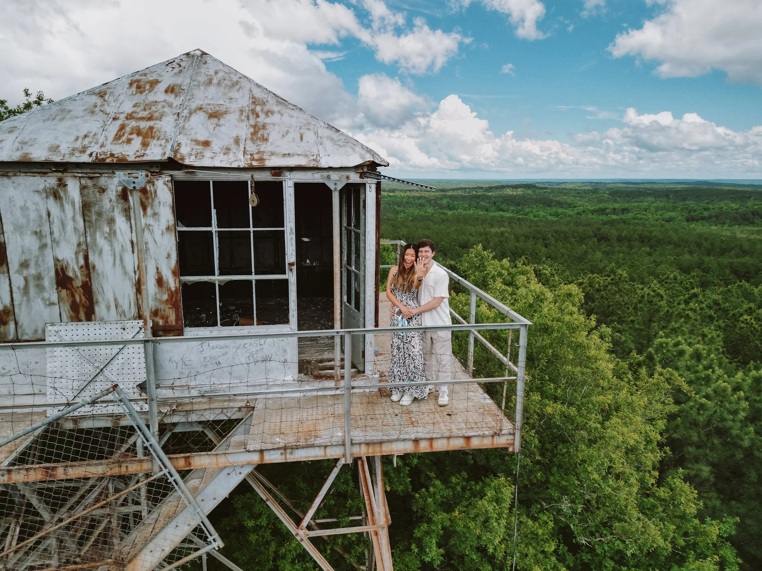 Mississippi couple engagement at a fire tower.