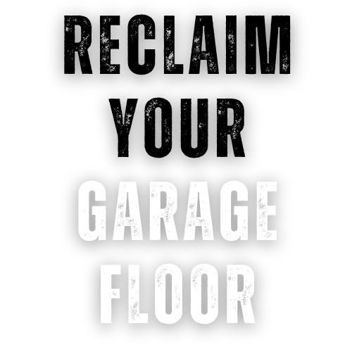 Garage floor sign with white text on black background reading 'GARAGE FLOOR'.