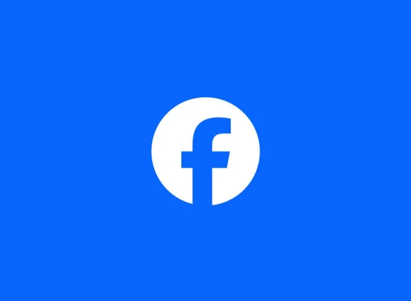 Facebook logo on a blue background.