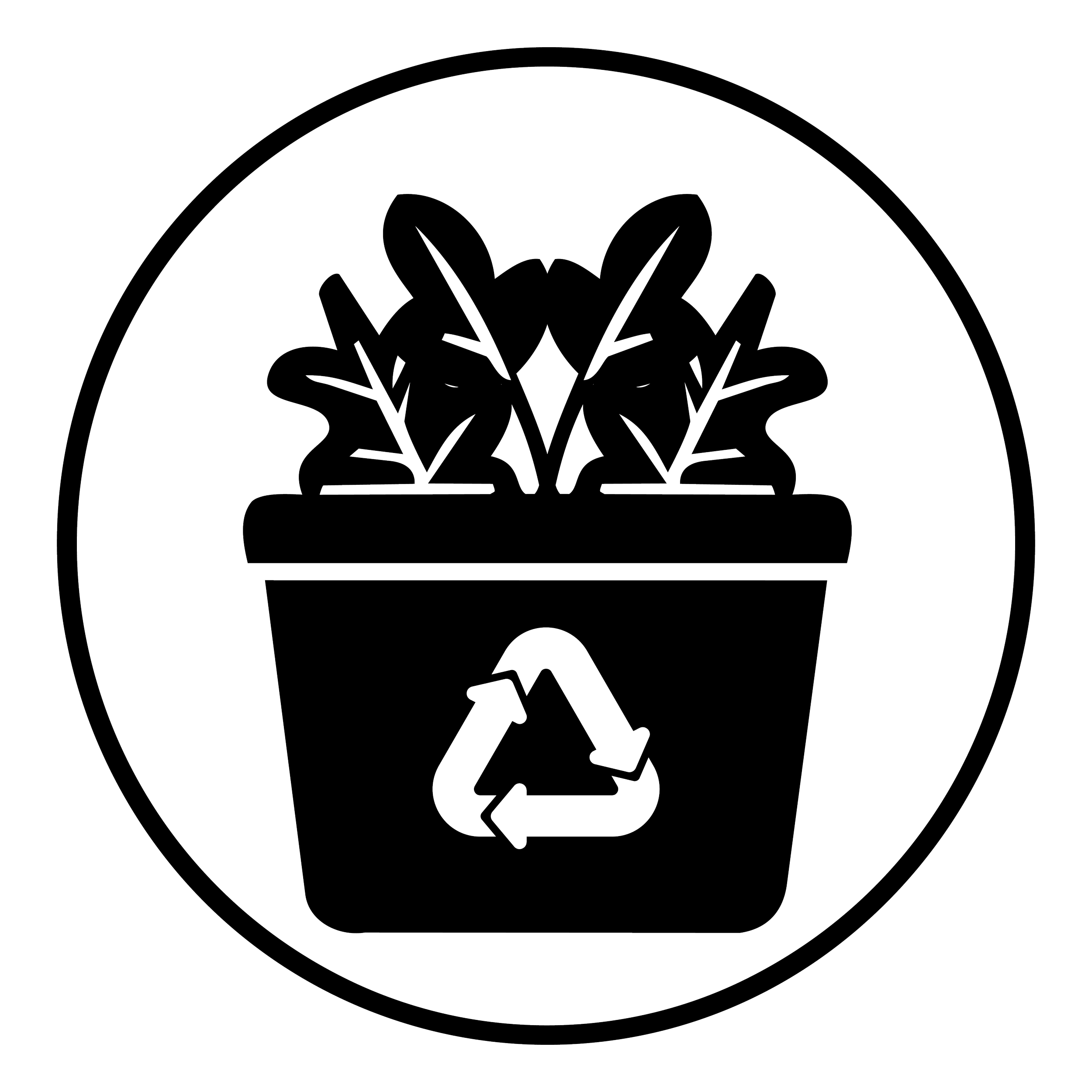 Line art illustration of a snowflake within a circular border.