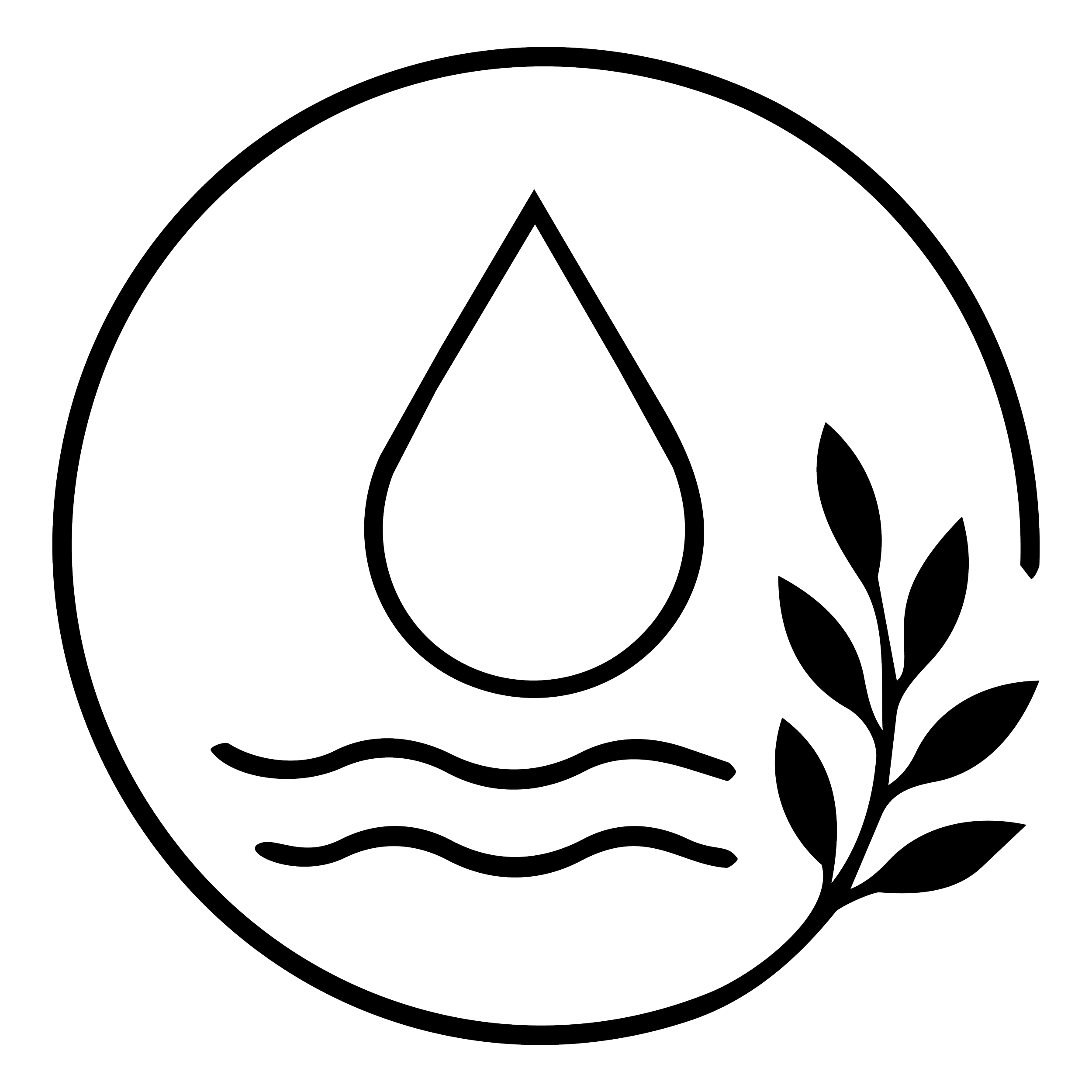 Outline of a rainbow with clouds on each end, depicted in white lines on a black background.