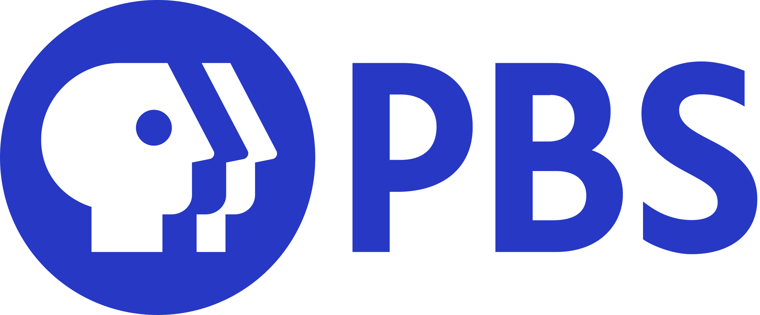 A circular blue icon containing a stylized white profile of three faces in profile, followed by the bold blue text "PBS".