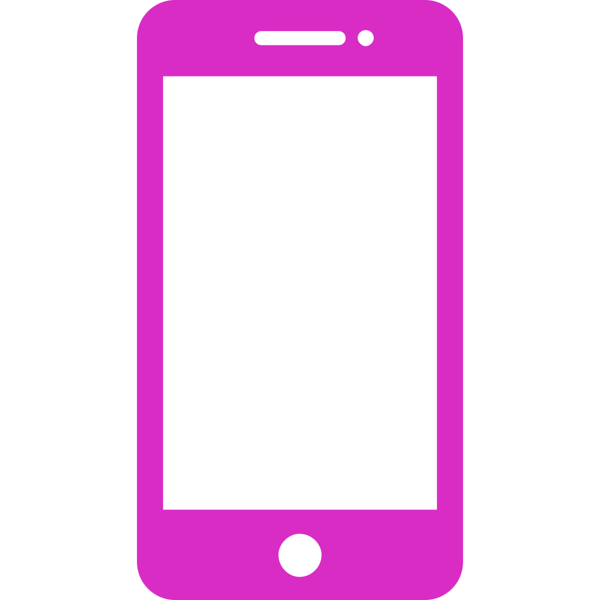 A digital illustration of a smartphone with a purple case and black screen.