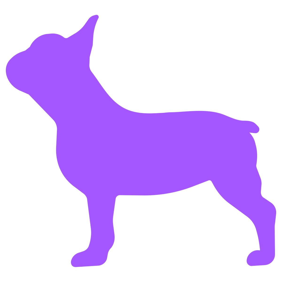 Silhouette of a dog filled with a purple color.