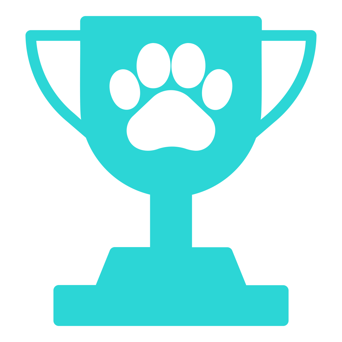 A cyan trophy cup with a black paw print in the center.