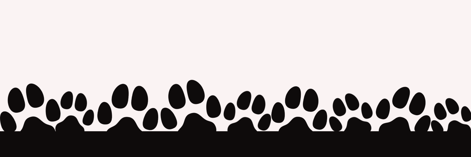 Black and white illustration of a layer of paw prints forming a line with a plain background.