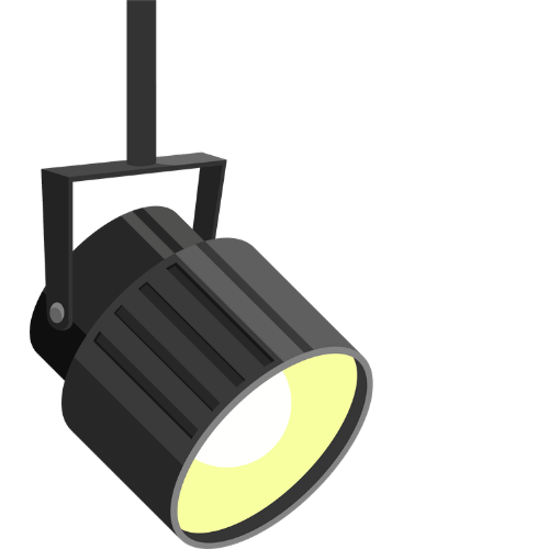 Illustration of a black spotlight with a yellow light shining downward.