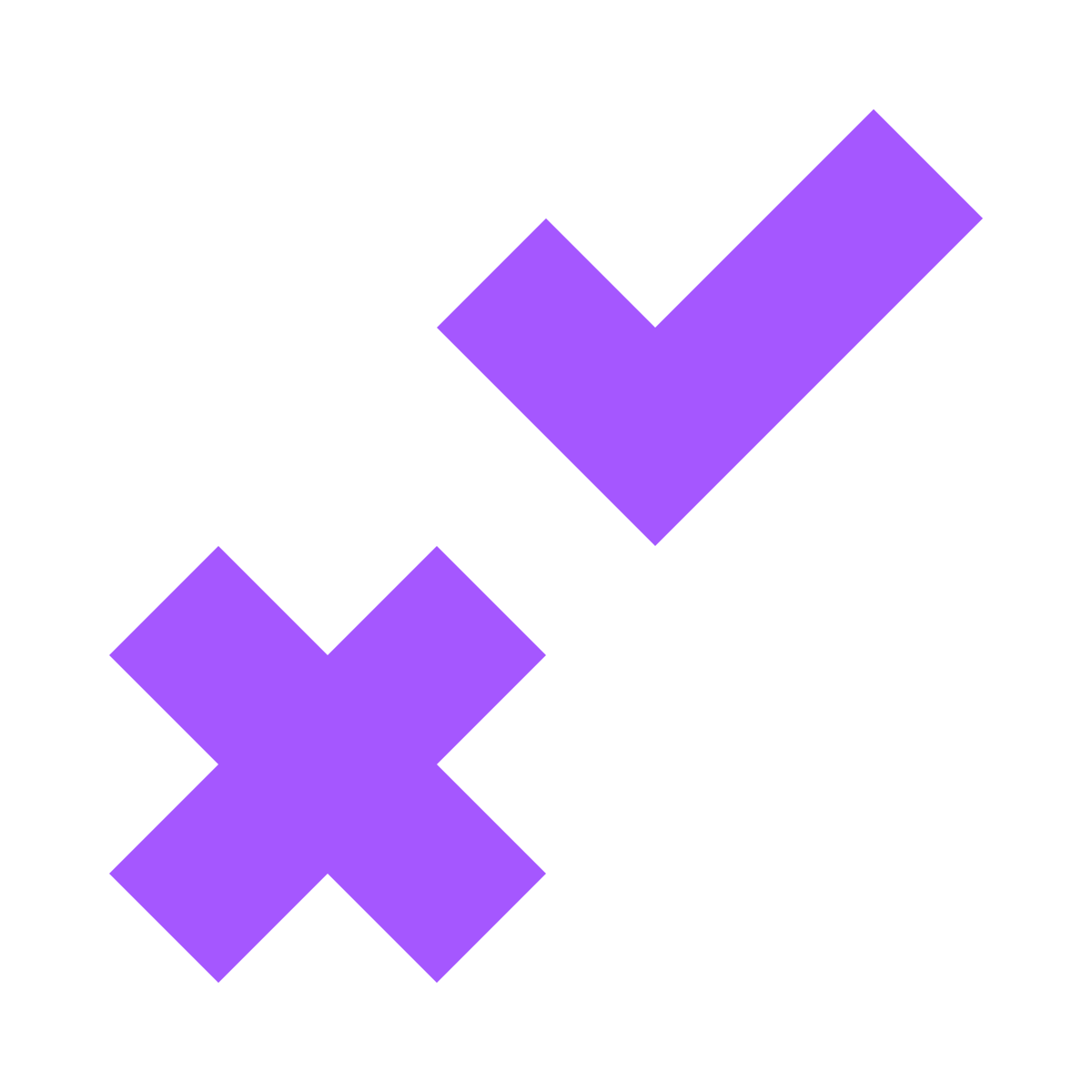 Purple check mark over a purple X symbol, representing options or decisions.
