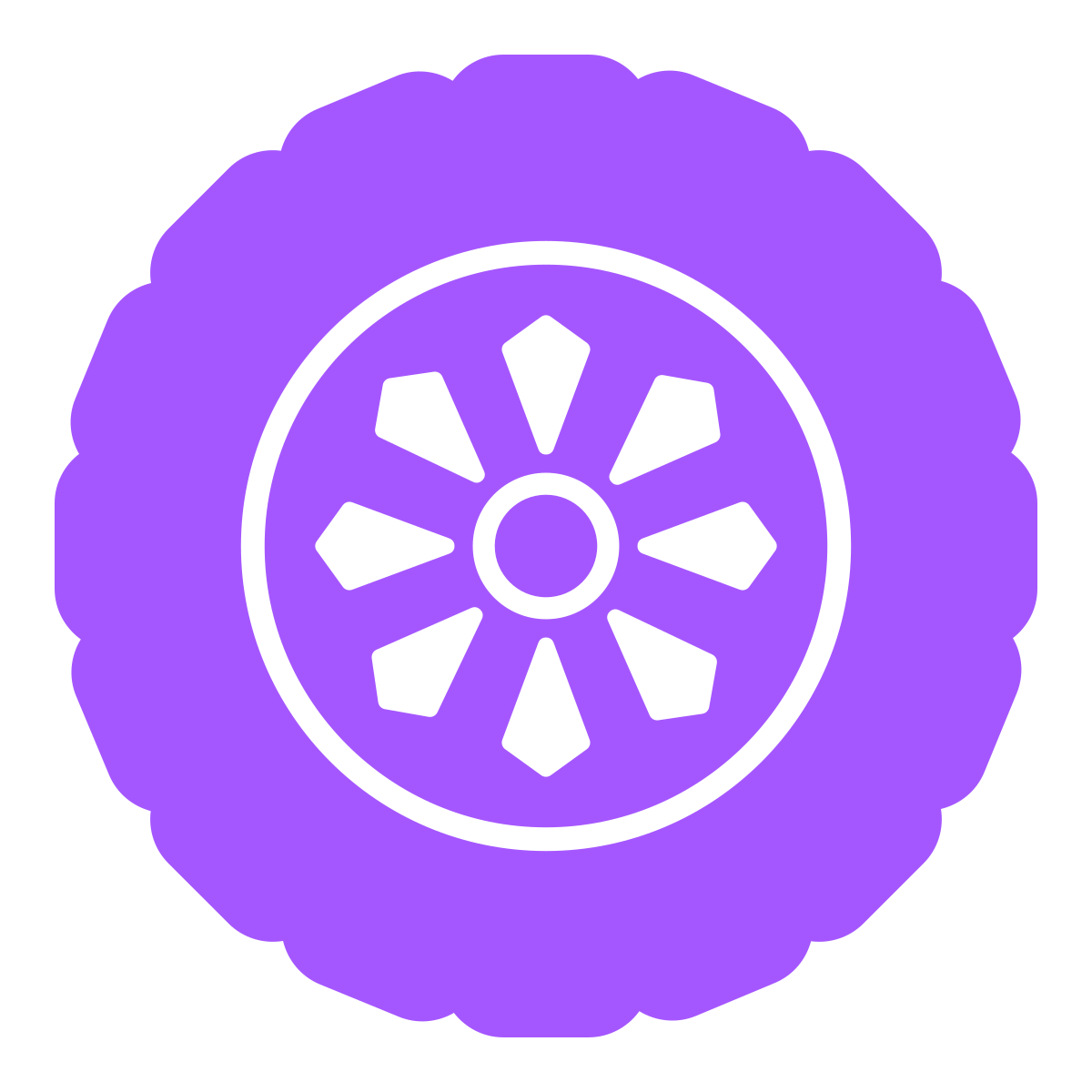 Simple illustration of a purple spiked wheel or gear.