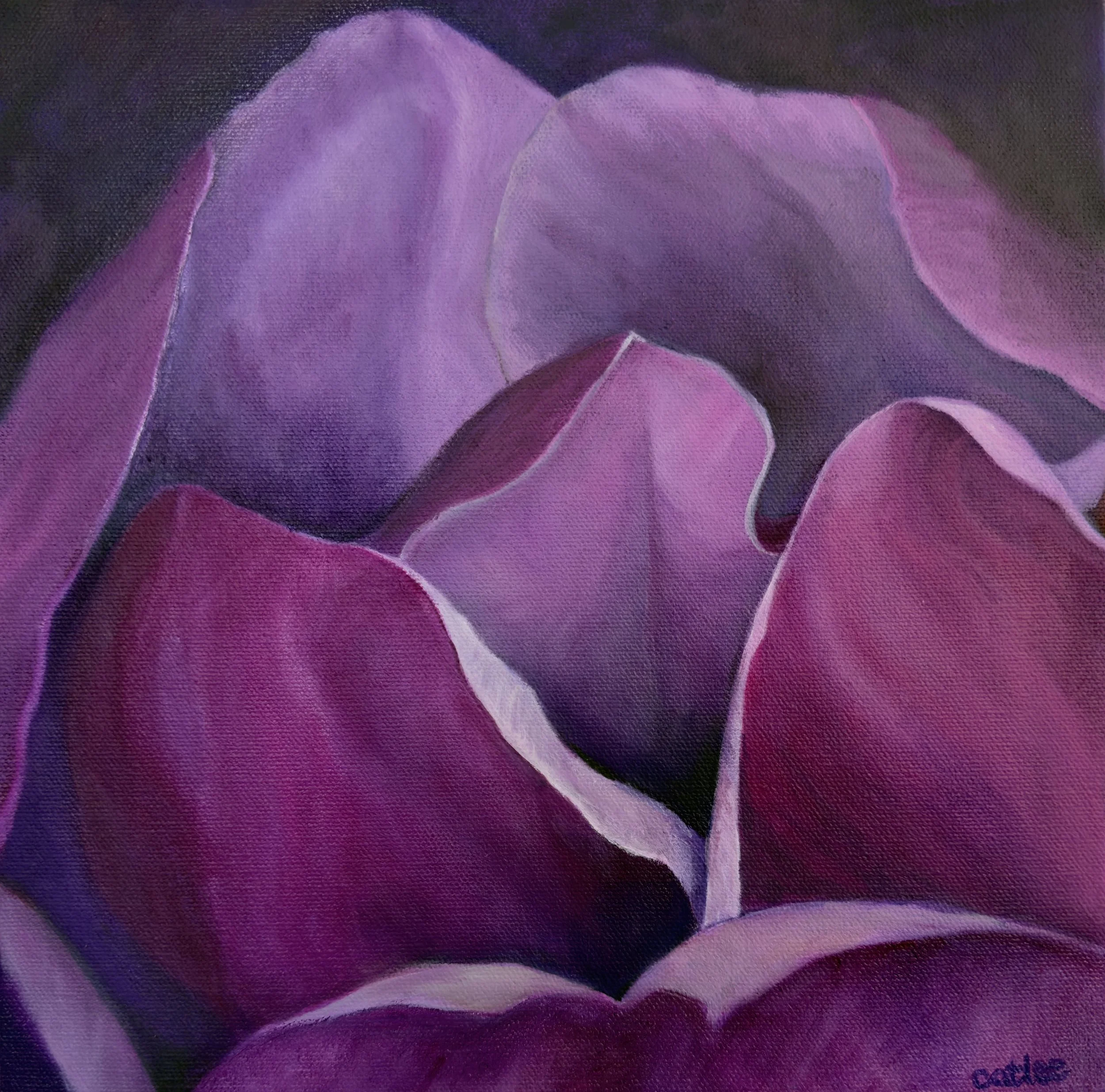 Close-up of magnolia flower, oil painting on canvas by cat lee