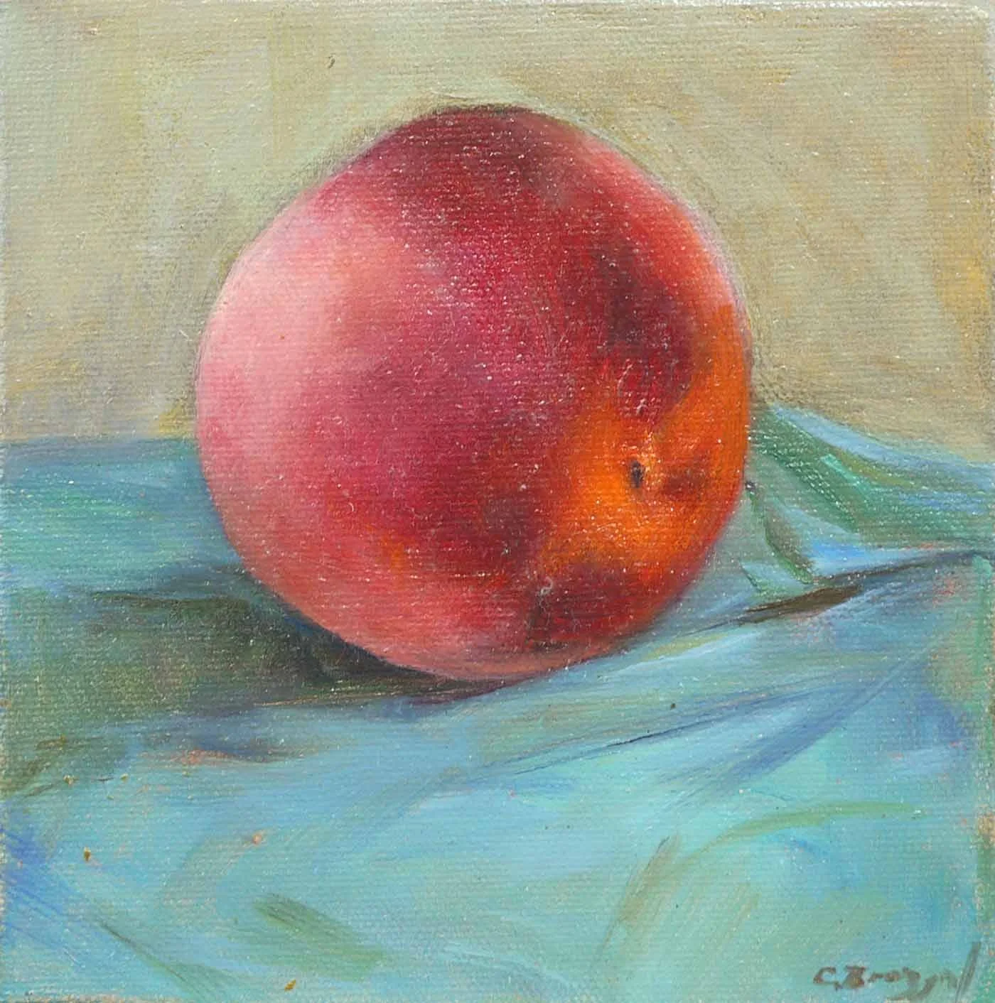 Peach on Blue Cloth