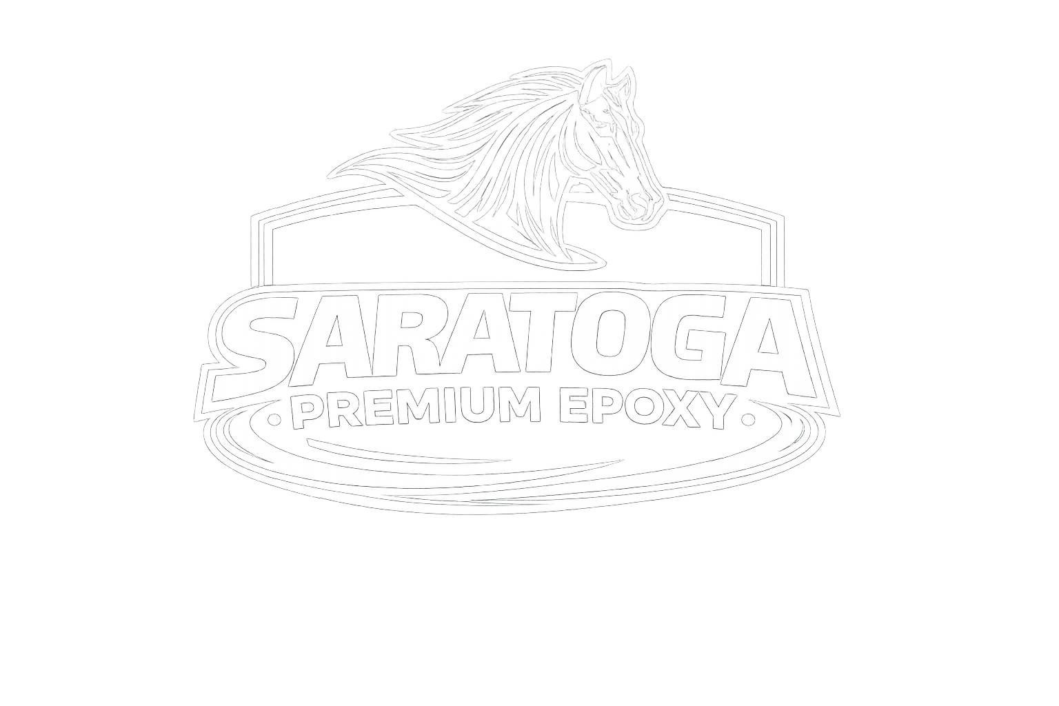 Logo for Saratoga Premium Epoxy featuring a stylized horse head above the text.