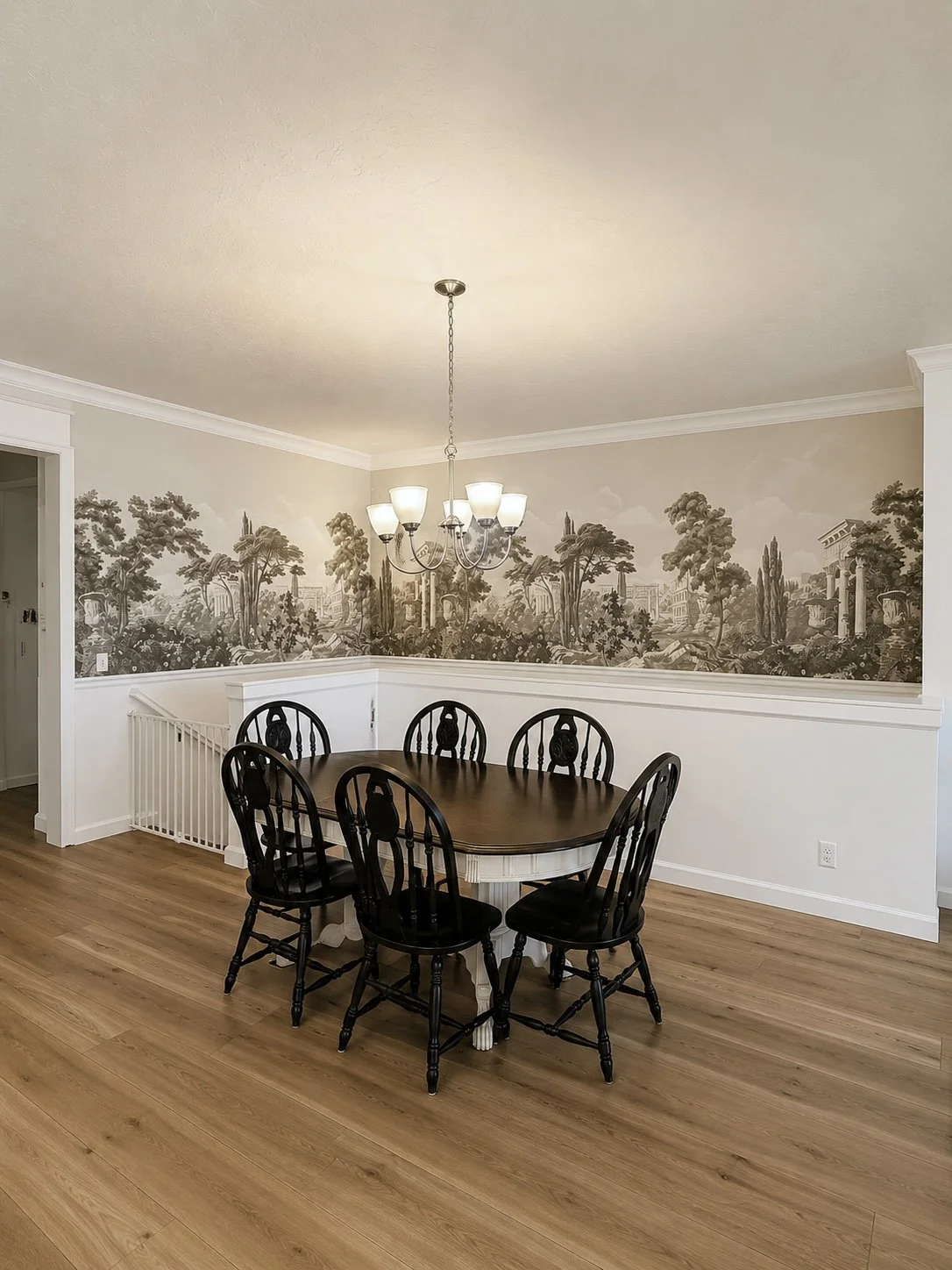 Grey-toned custom wallpaper mural.