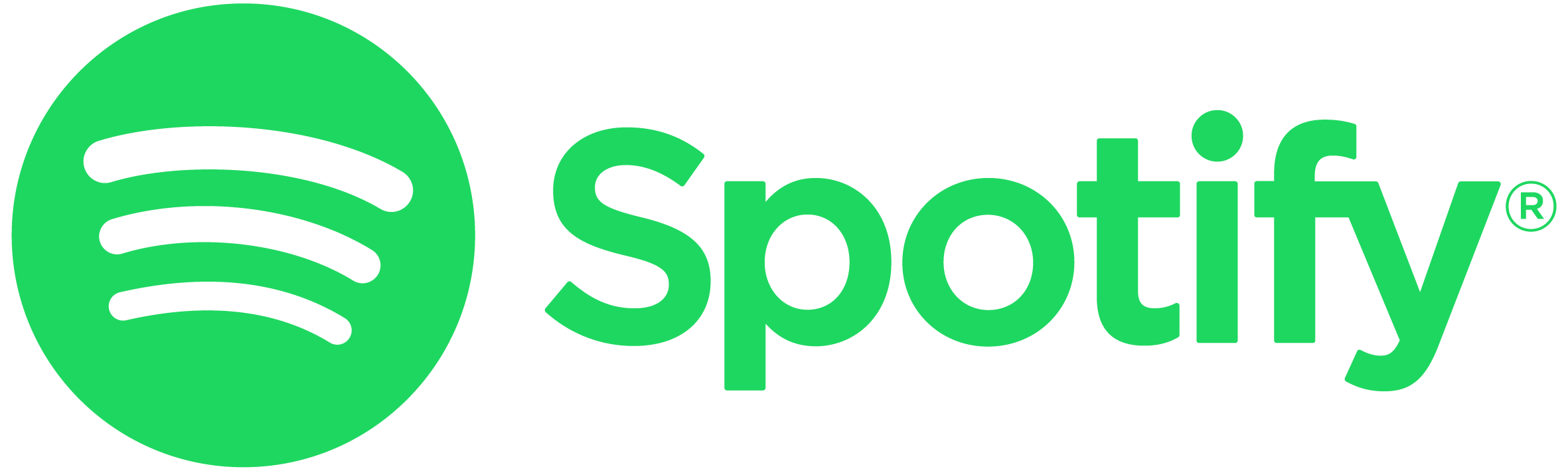 Spotify logo with green circle and black sound wave icon, and the word 'Spotify' in green text.