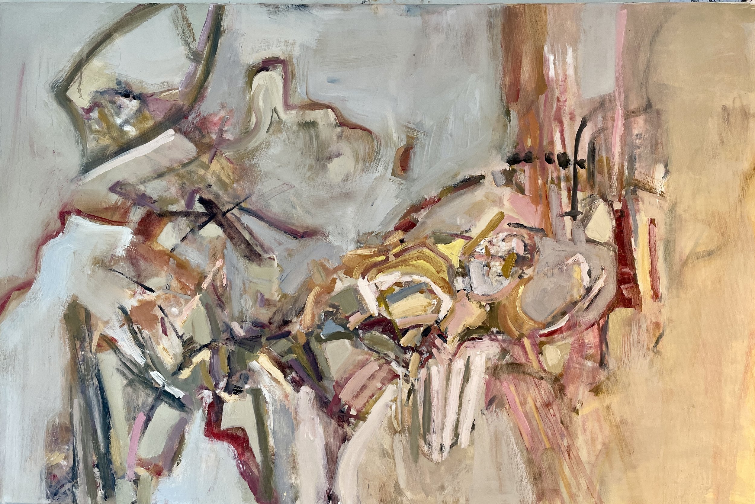 What Is Next? is an abstract landscape oil painting by Whitstable artist Ginny Scadeng.