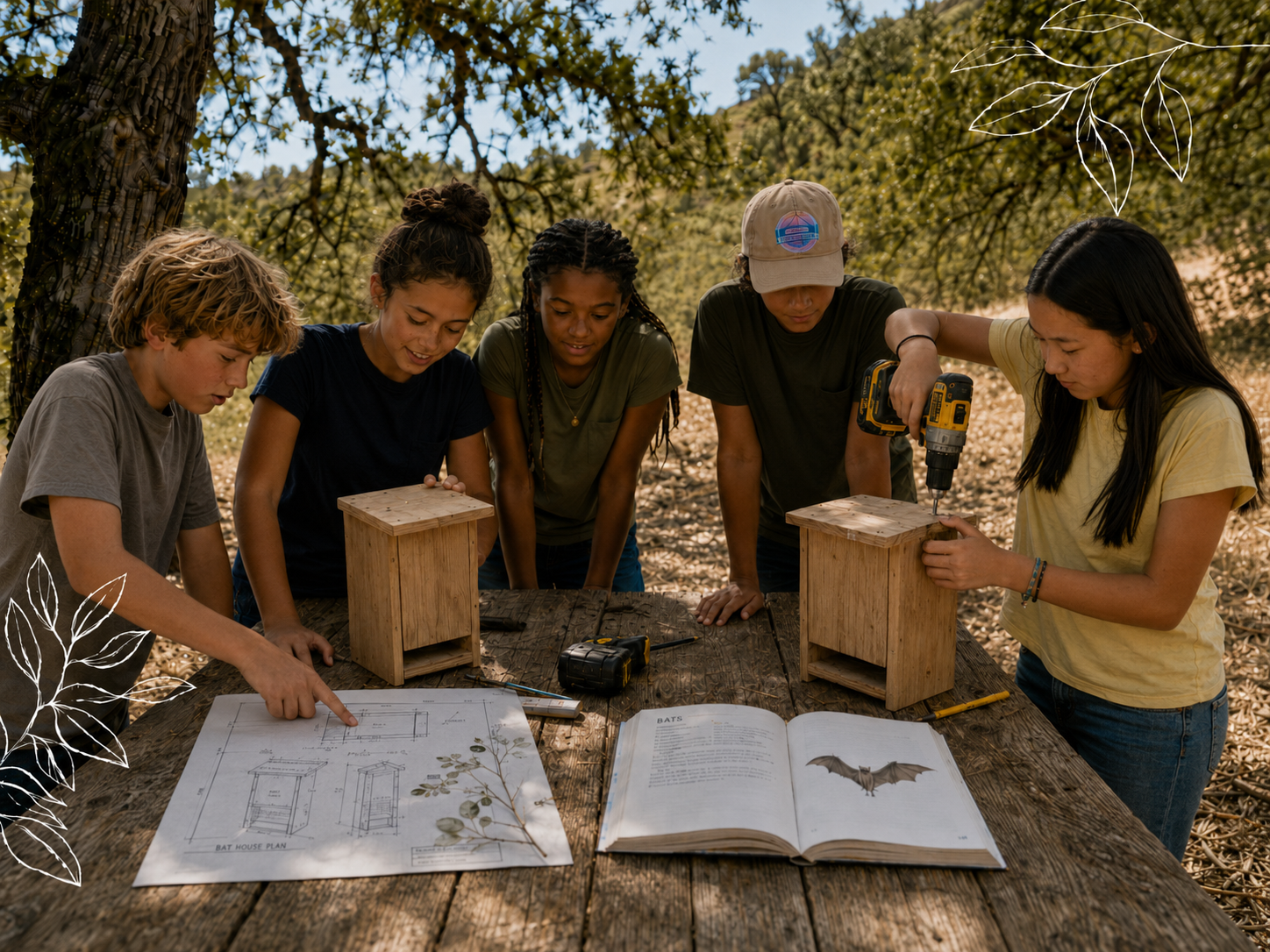 Young people working together on a wildlife habitat project outdoors.