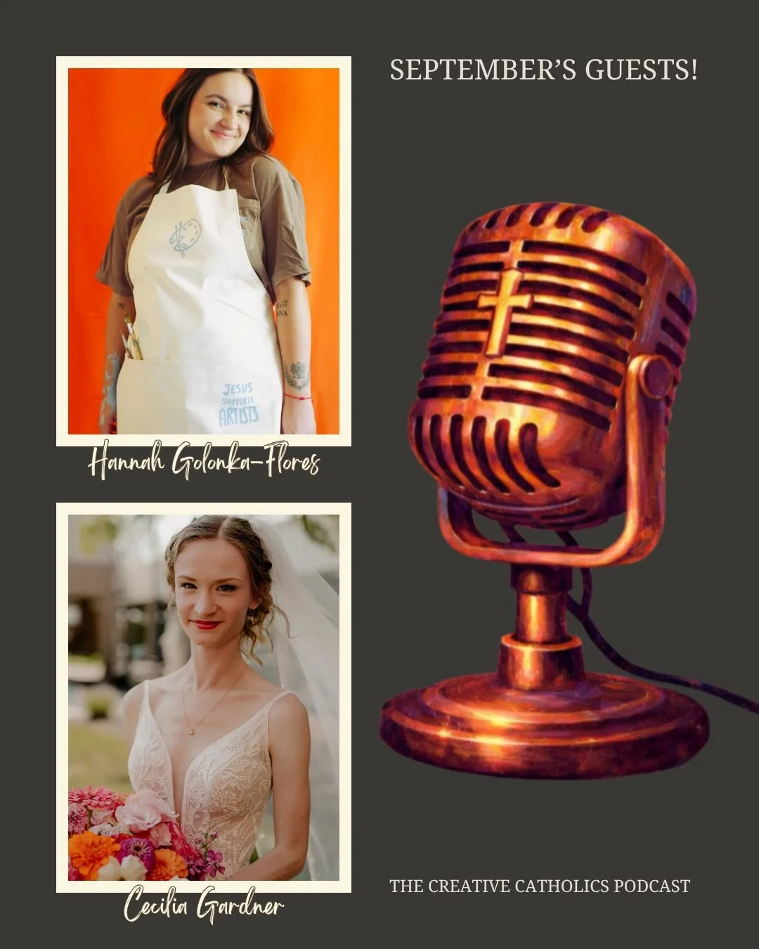 So excited for September's guests! This month I sit down with Hannah Golonka-Flores and Cecilia Gardner to talk about their own creativity and the way they are using it to give glory to God!

Subscribe to the podcast now so you don't miss these episo