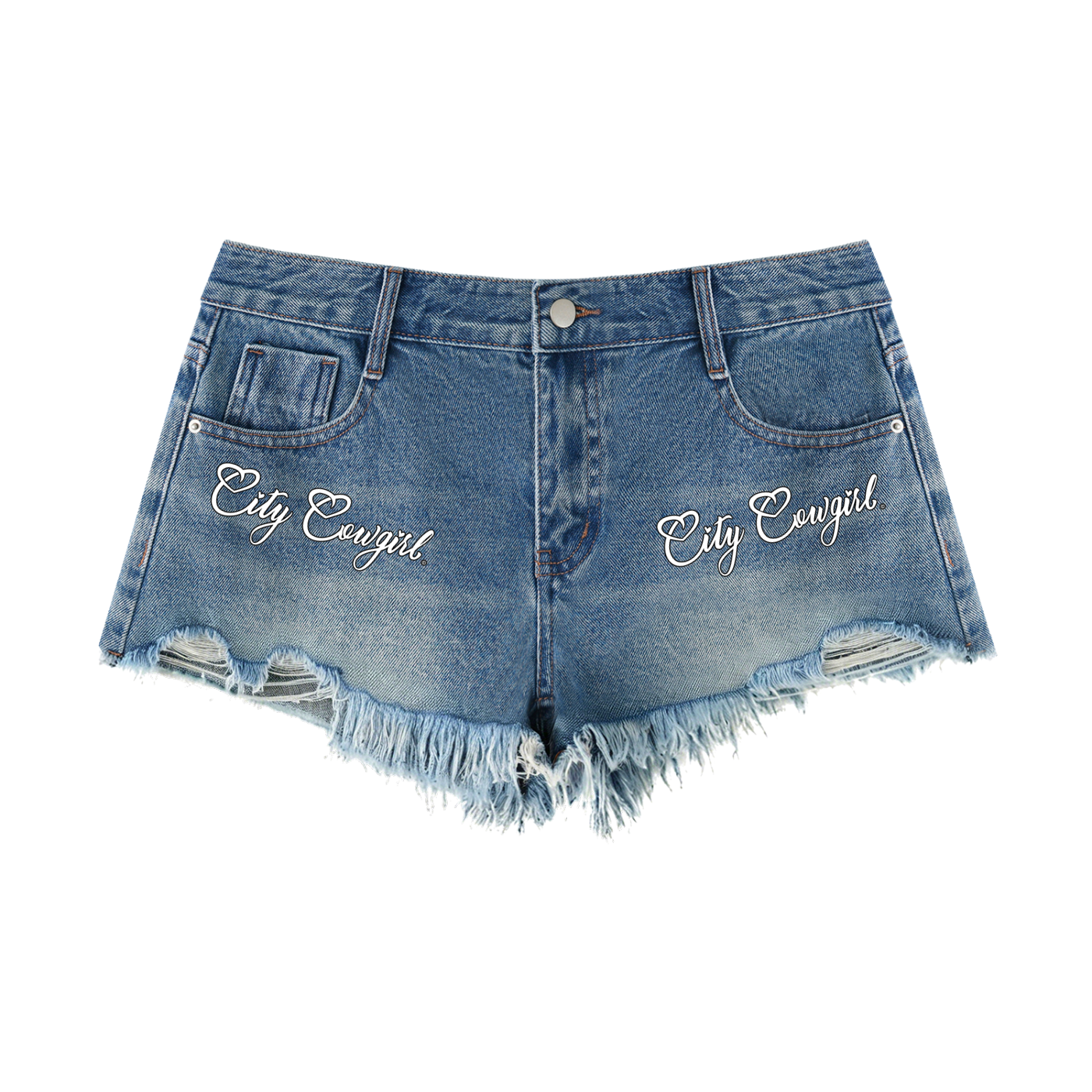 City Cowgirl Collectioln | Vintage Wash Raw Hem Denim Shorts
