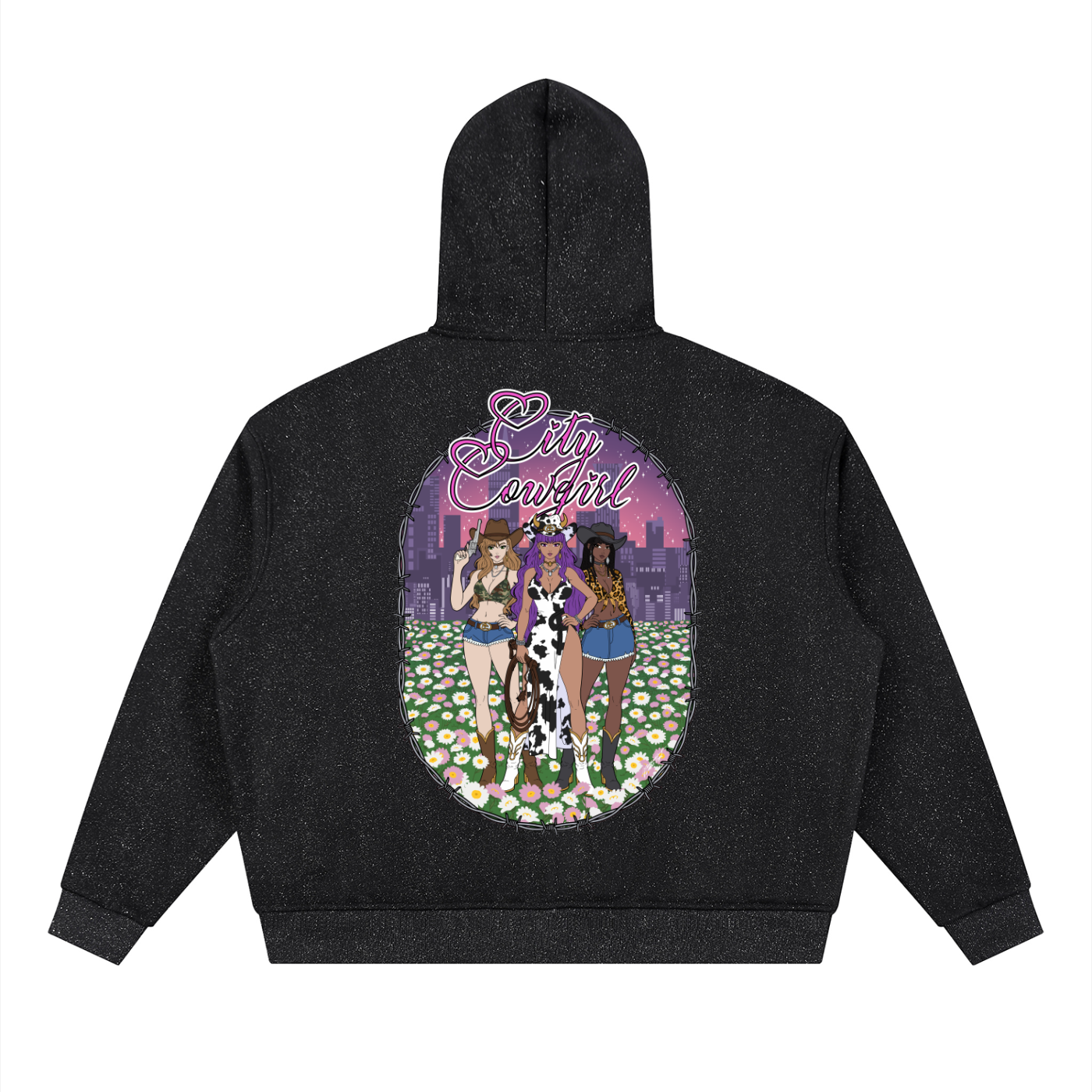City Cowgirl Anime | Sparkles Full Zip Boxy Hoodie | (Unisex)