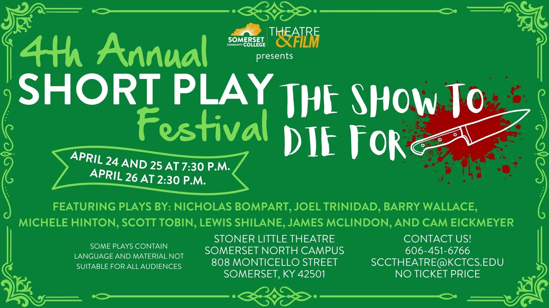 Somerset Community College Fine Arts 4th Annual Short Play Festival, “The Show to Die For”
